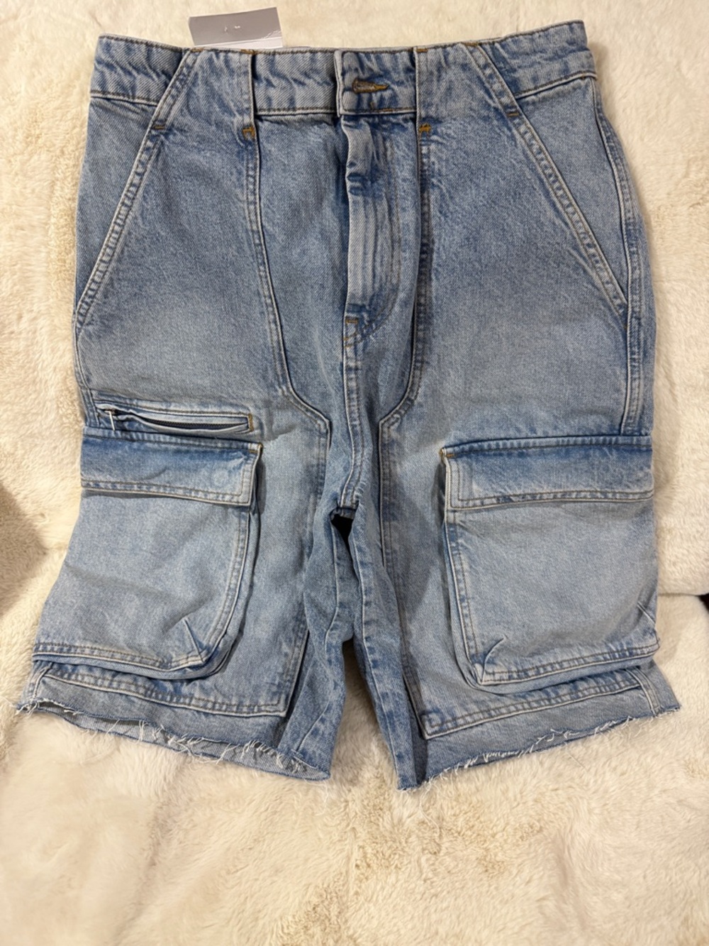 Zara Light Wash Denim Cargo Shorts